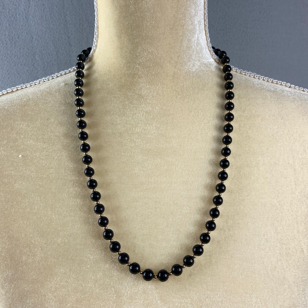 Monet Black Bead Gold Tone Bead Vintage Necklace 24 Inches